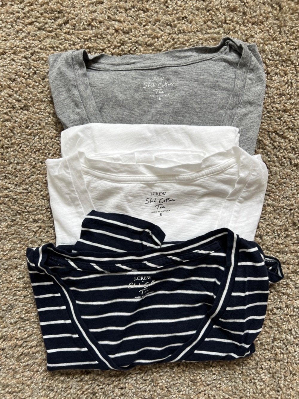 J.Crew Slub Cotton V-Neck Tee Bundle | Small | 3 Shirts | White, Gray, Stripe - Picture 2 of 5